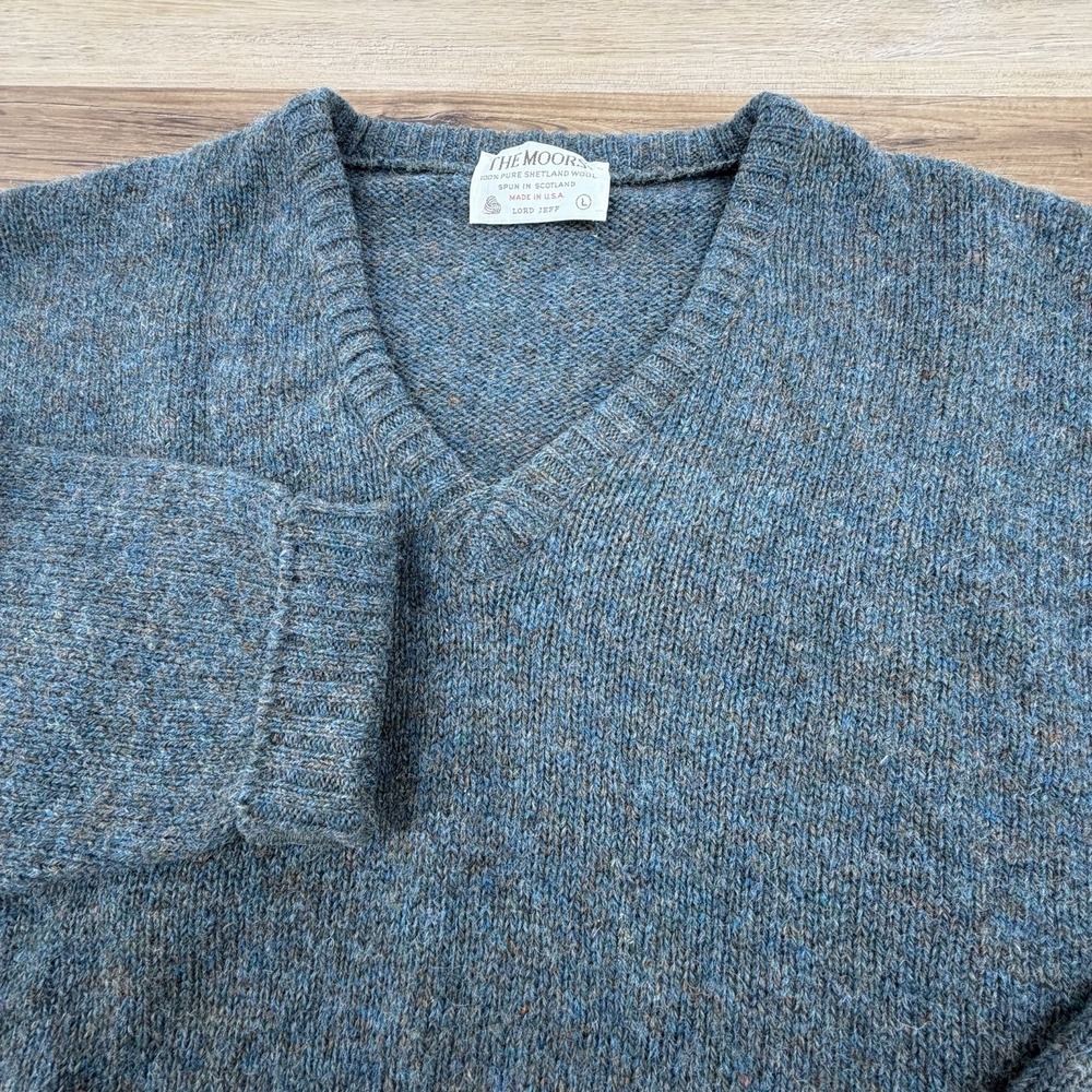 The Moors Lord‎ Jeff Sweater 100% Wool Sz Large Men Green V Neck Vintage